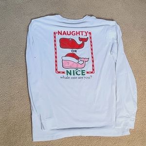Vineyard Vines Naughty or Nice Whale Long sleeved t-shirt Med Very white